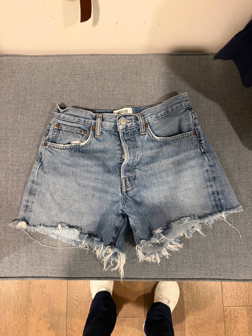Agolde Light Blue Raw Hem Denim Shorts - Parker Long